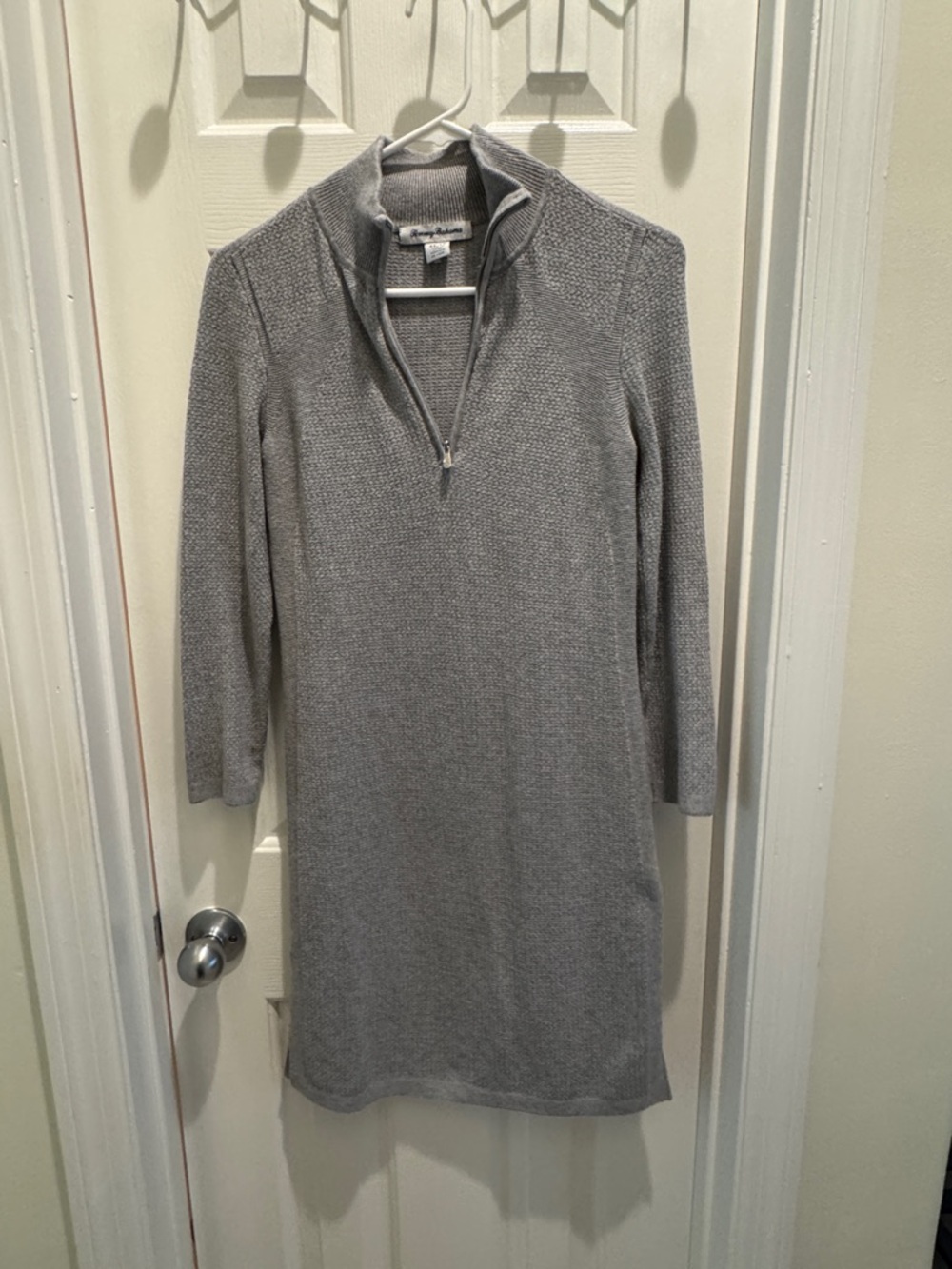Tommy Bahama Gray Quarter-Zip Long Sleeve Knit Dress